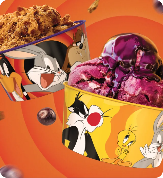 Bowls de açaí com personagens dos Looney Tunes