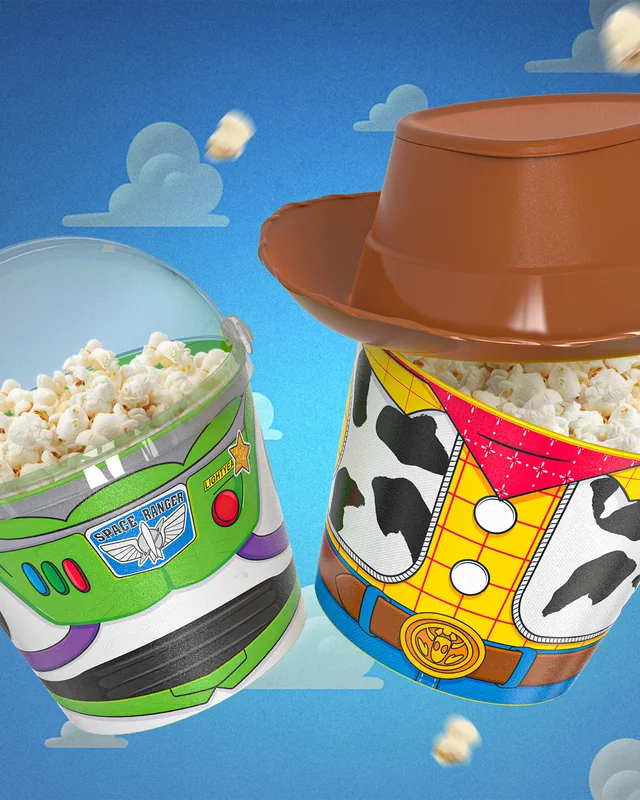 Baldes de pipoca do Woody e do Buzz Lightyear